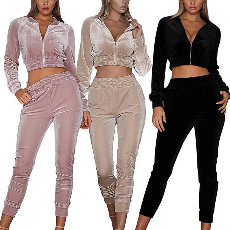 Velour Zip-Up Two-Piece Set